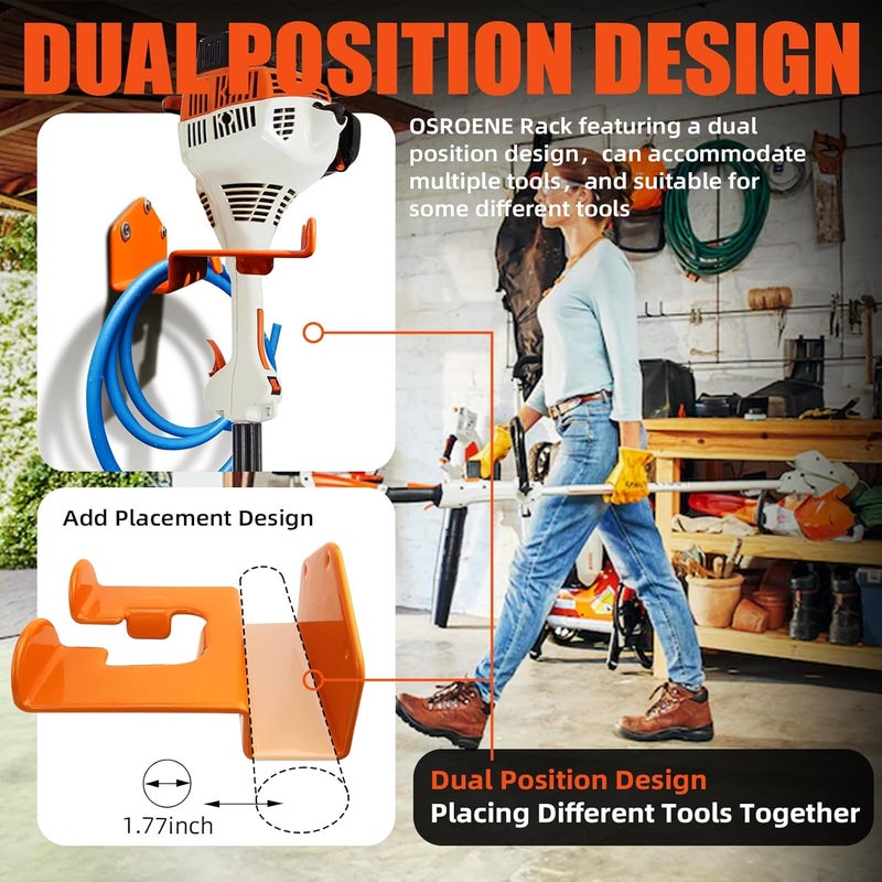 OSROENE Weedeater Hanger, 4 Pack Weed Eater Hanger for Wall, Heavy Duty Weed Wacker Hooks for Garage, Garage Organization Storage Shed Organizer Mounted Trimmer Rack - Image 5